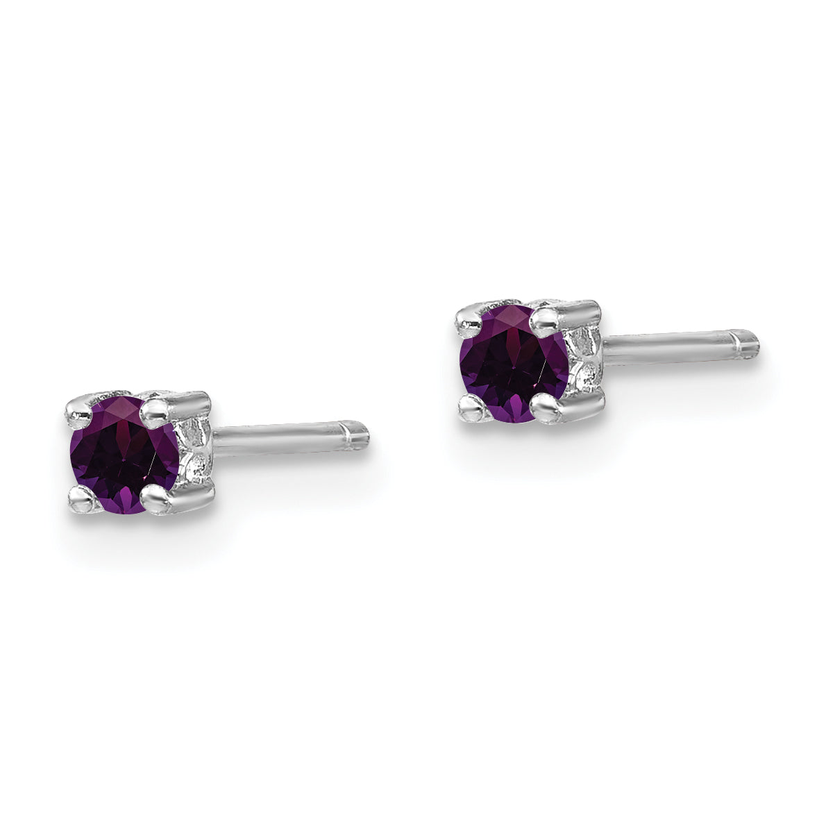 Sterling Silver Rhodium-Plated Amethyst Stud Earrings  Elegant 3mm Birthstone Pair Secondary image