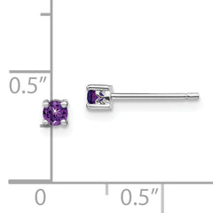 Sterling Silver Rhodium-Plated Amethyst Stud Earrings  Elegant 3mm Birthstone Pair