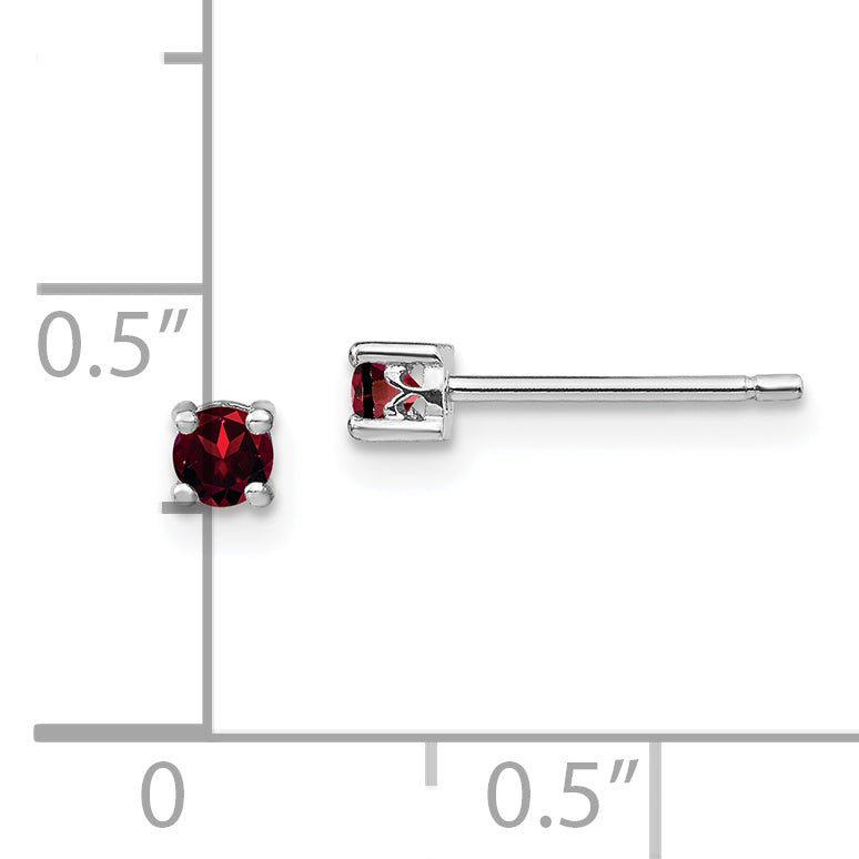 Sterling Silver 3mm Garnet Stud Earrings with Rhodium Plating  January Birthstone