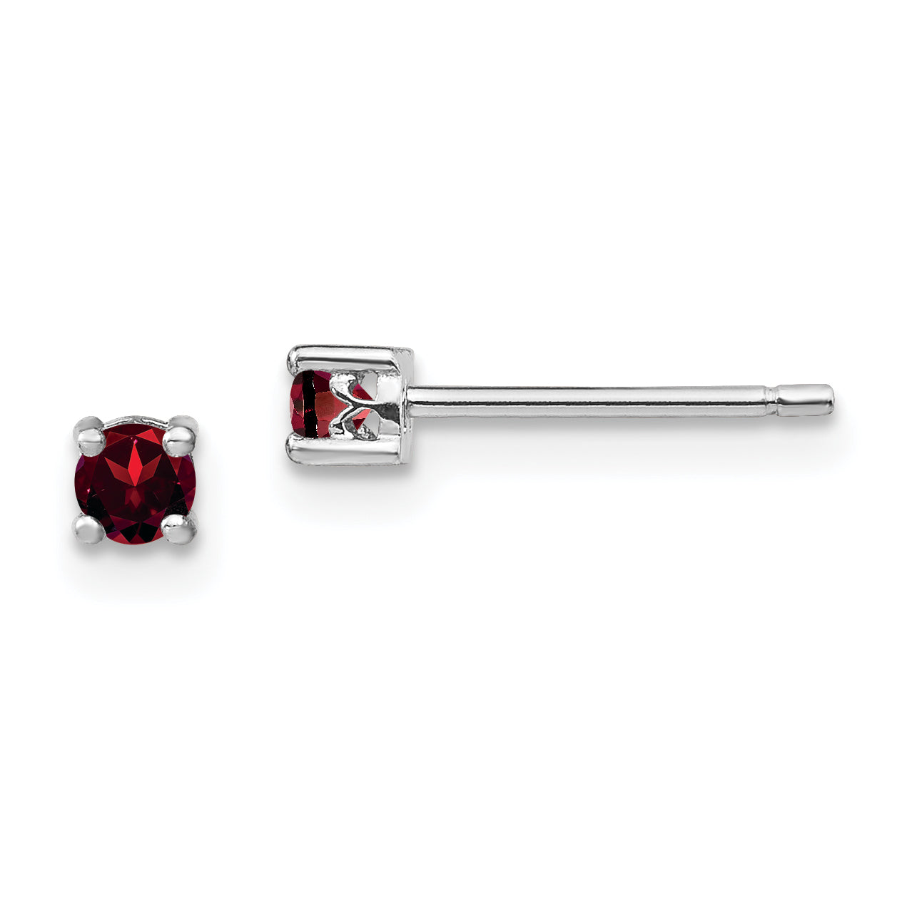Sterling Silver Rhodium-plated 3mm Round Garnet Post Earrings Main image