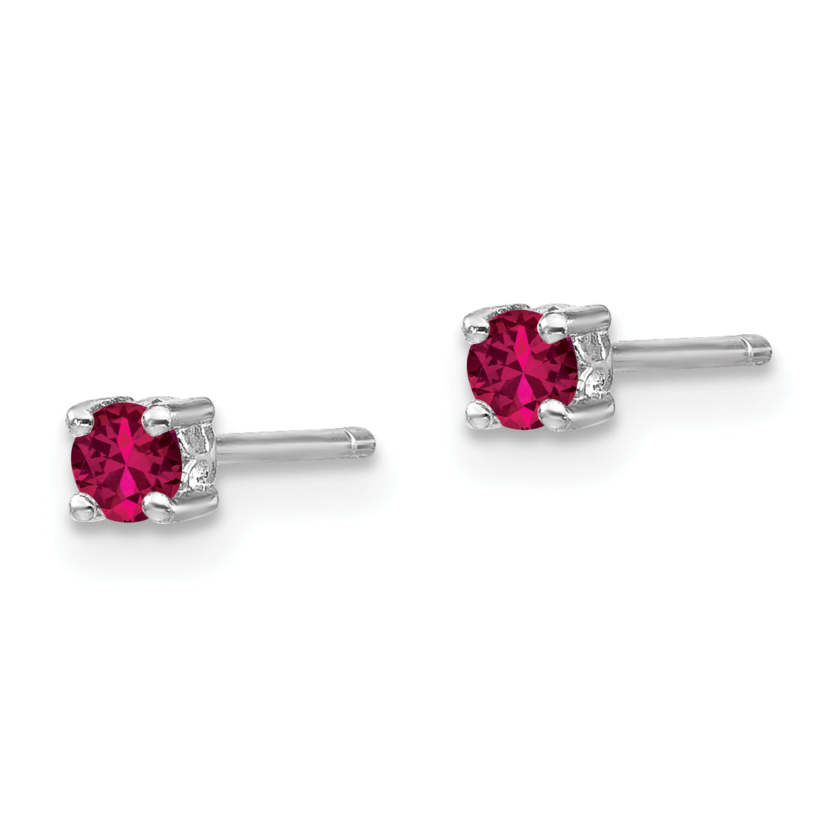 Sterling Silver 3mm Lab-Created Ruby Stud Earrings, Rhodium-Plated, Polished Finish Secondary image