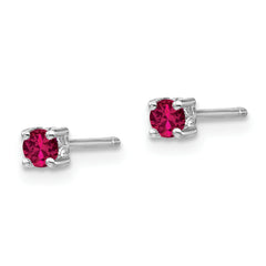 Sterling Silver Rhodium-plated 3mm Round Created Ruby Post Earrings