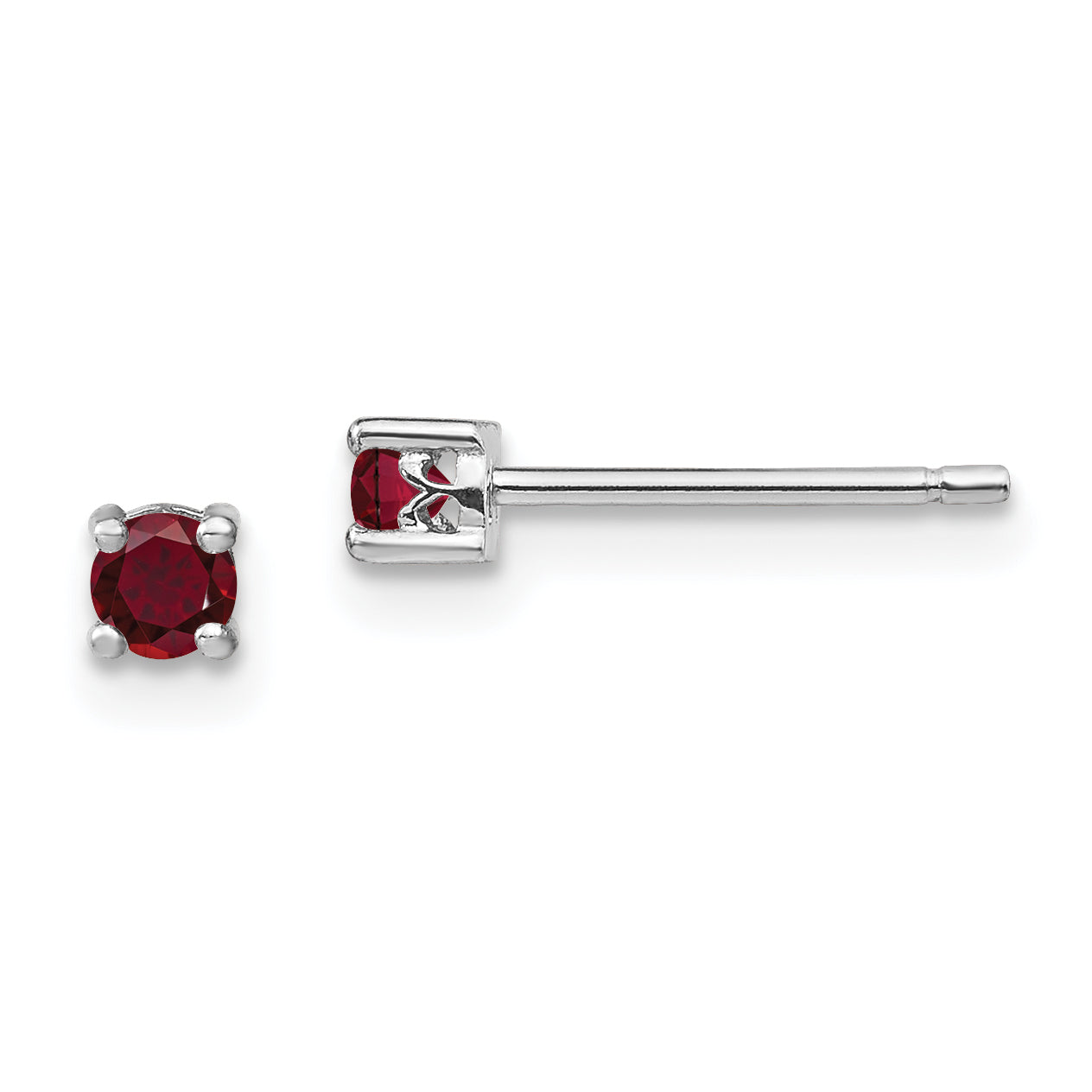Sterling Silver Rhodium-plated 3mm Round Created Ruby Post Earrings Main image