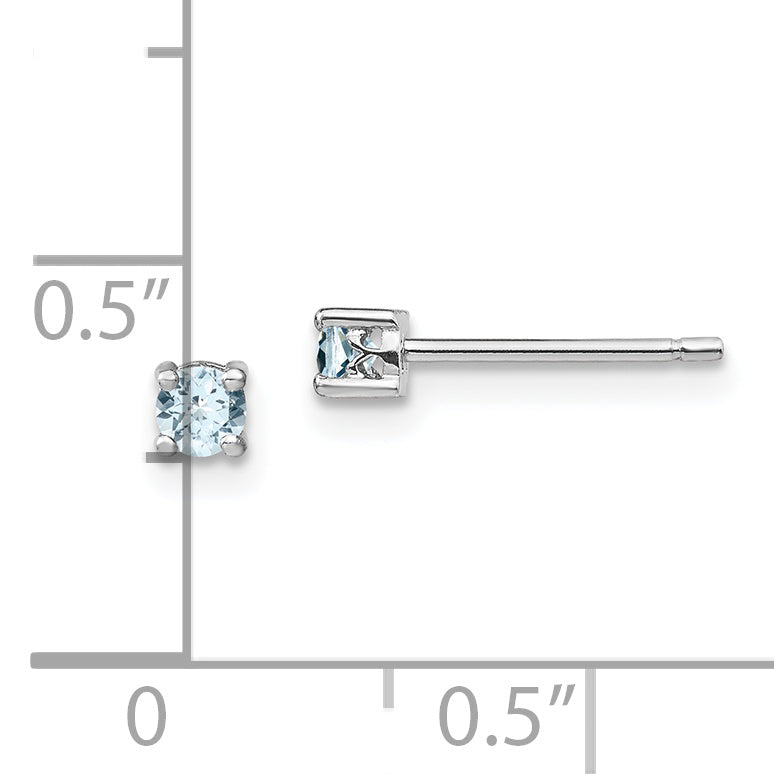Sterling Silver Rhodium-plated 3mm Round Aquamarine Post Earrings