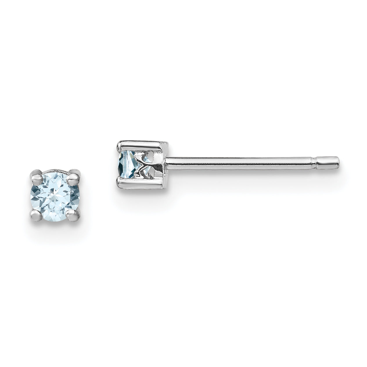 Sterling Silver Rhodium-plated 3mm Round Aquamarine Post Earrings Main image