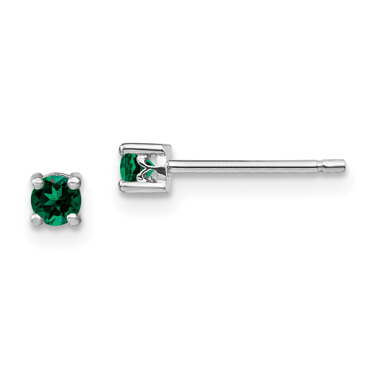 Sterling Silver Rhod-plated 3mm Round Created Emerald Post Earrings Main image