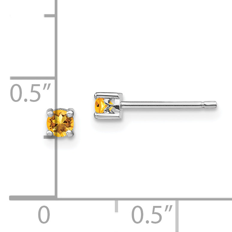 925 Sterling Silver Citrine Stud Earrings with Rhodium-Plated Polished Finish