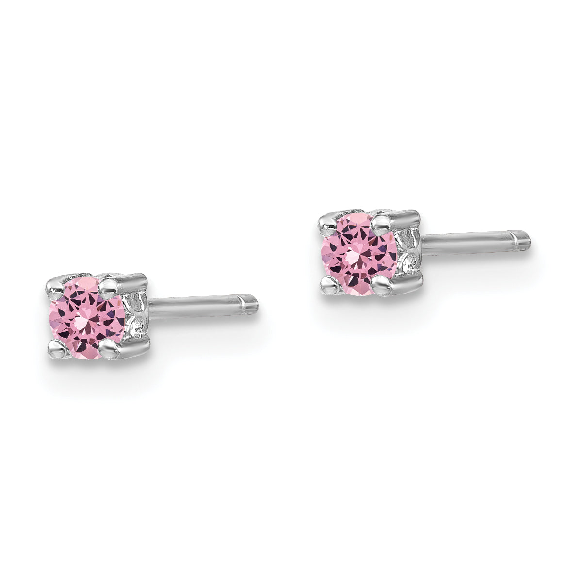 Sterling Silver 3mm Pink Sapphire Stud Earrings with Rhodium Finish Secondary image