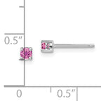 Sterling Silver 3mm Pink Sapphire Stud Earrings with Rhodium Finish