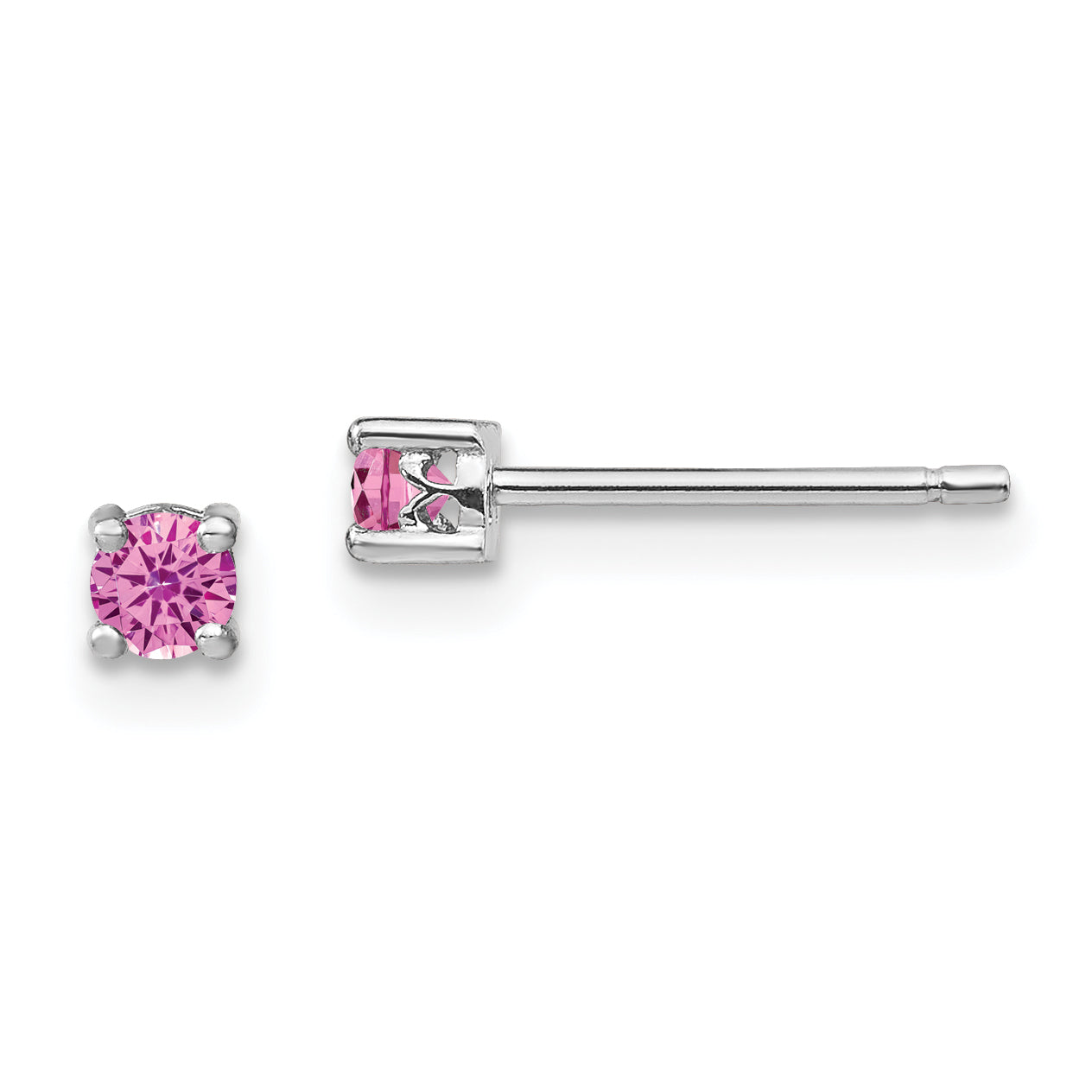 Sterling Silver Rhod-pltd 3mm Round Cr. Pink Sapphire Post Earrings Main image