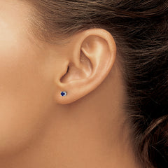 Sterling Silver Rhod-pltd 3mm Round Created Sapphire Post Earrings