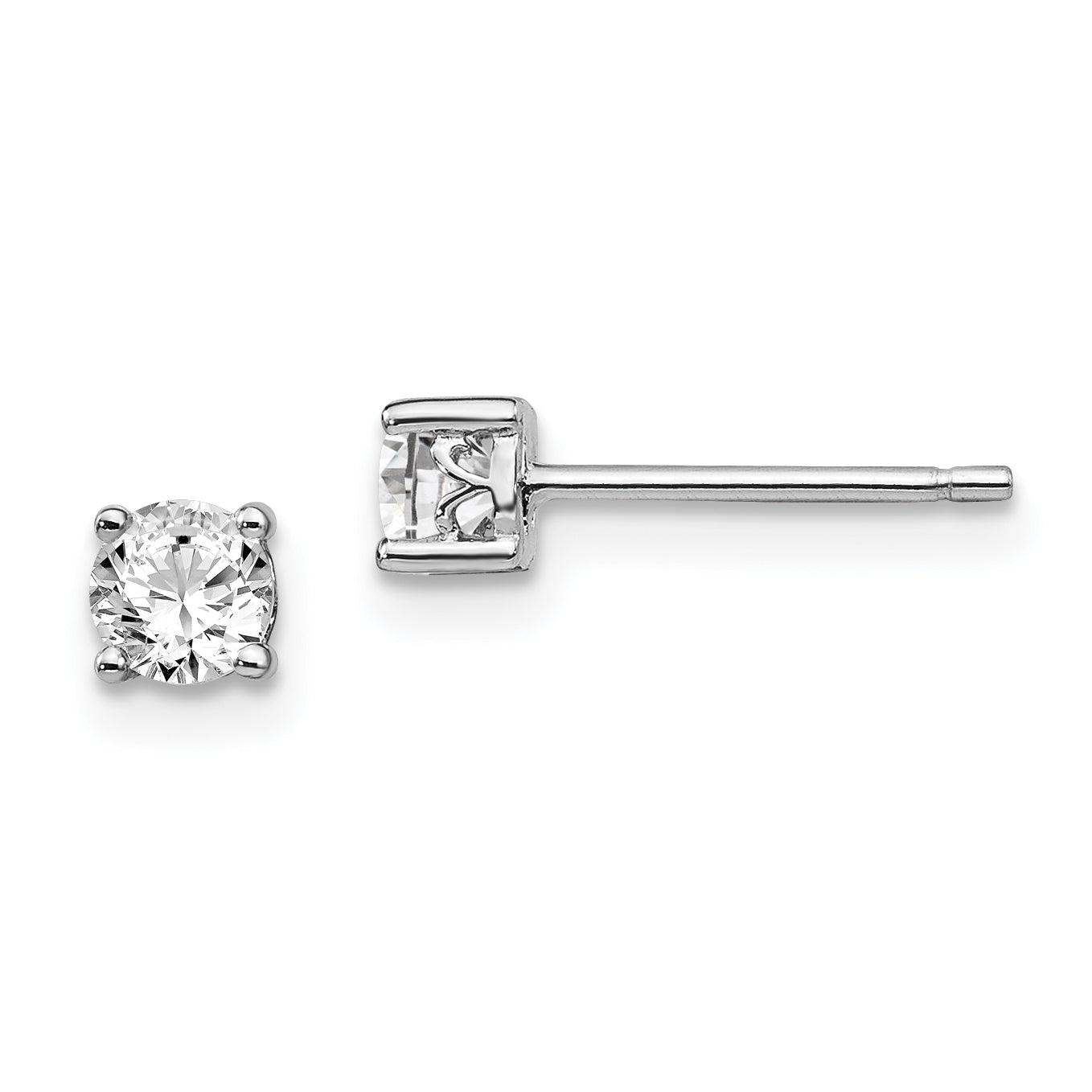 Sterling Silver Rhodium-plated 4mm Round White Topaz Post Earrings Main image