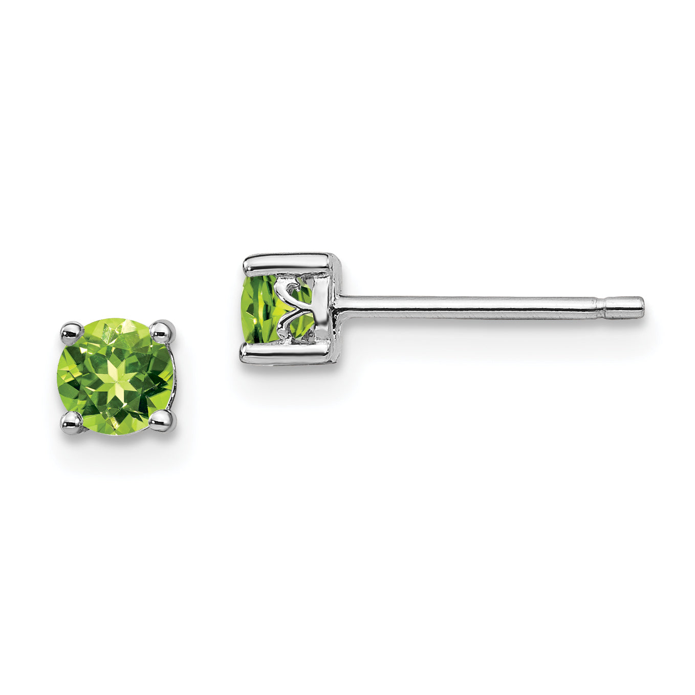 Sterling Silver Rhodium-plated 4mm Round Peridot Post Earrings Main image