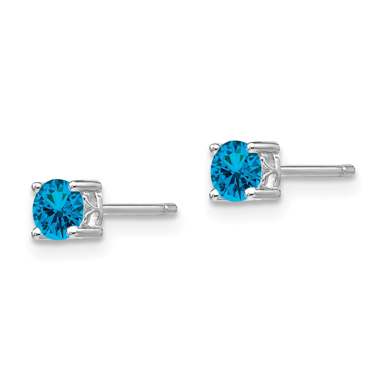 Sterling Silver 925 Swiss Blue Topaz Stud Earrings, Polished 4mm, Birthstone Secondary image