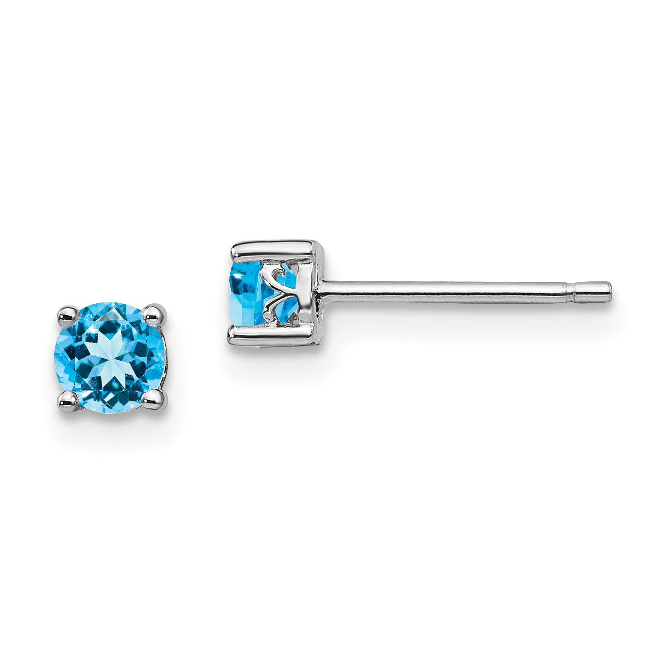 Sterling Silver Rhodium-plated 4mm Round Swiss Blue Topaz Post Earrings Main image