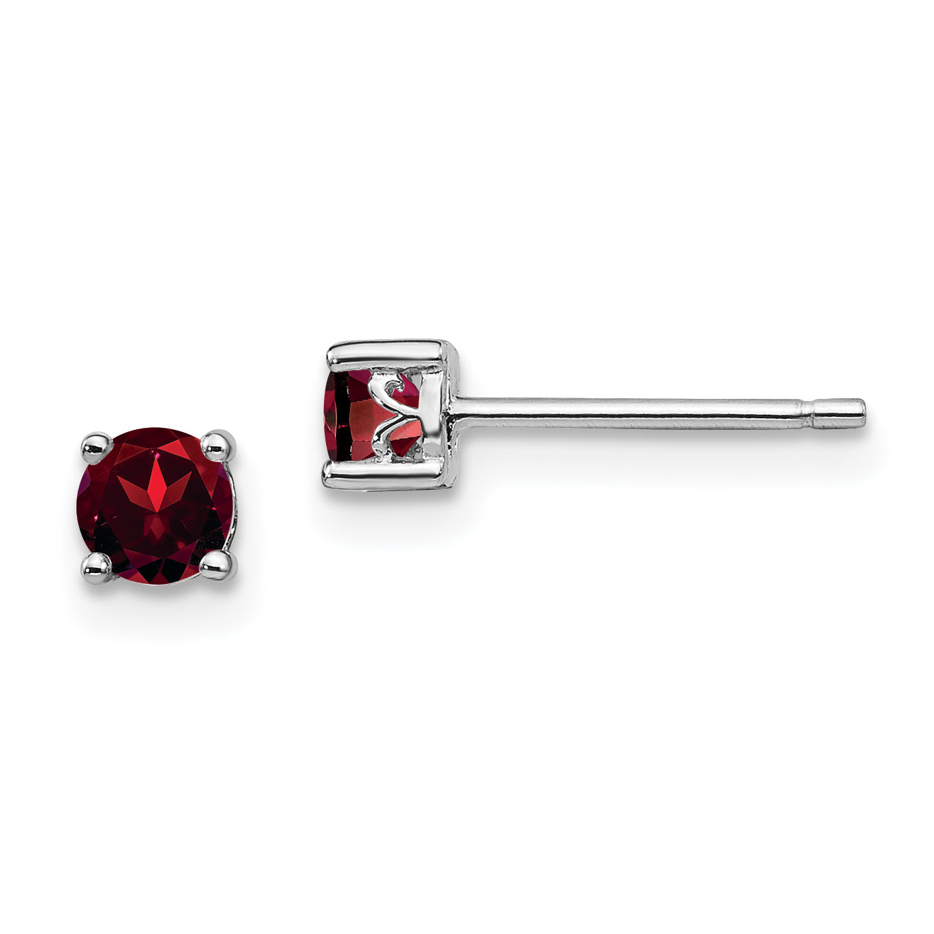 Sterling Silver Rhodium-plated 4mm Round Garnet Post Earrings Main image