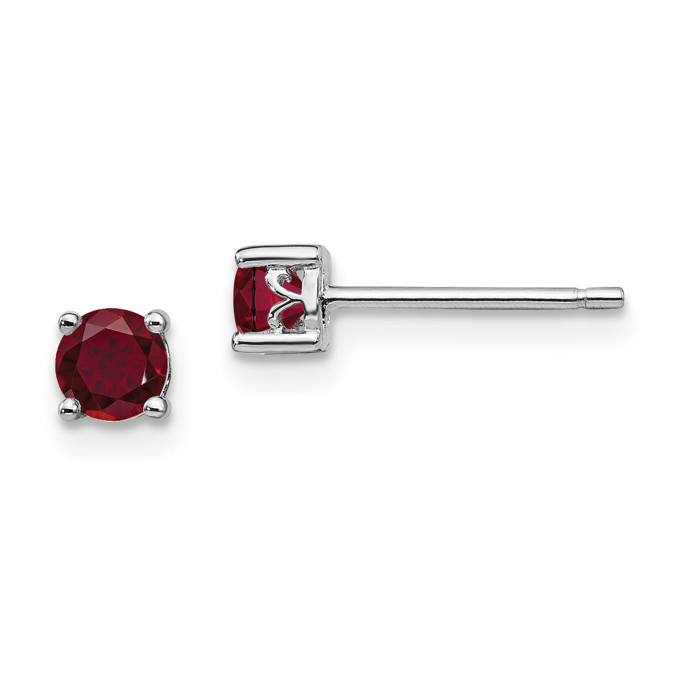 Sterling Silver Rhodium-plated 4mm Round Created Ruby Post Earrings Main image