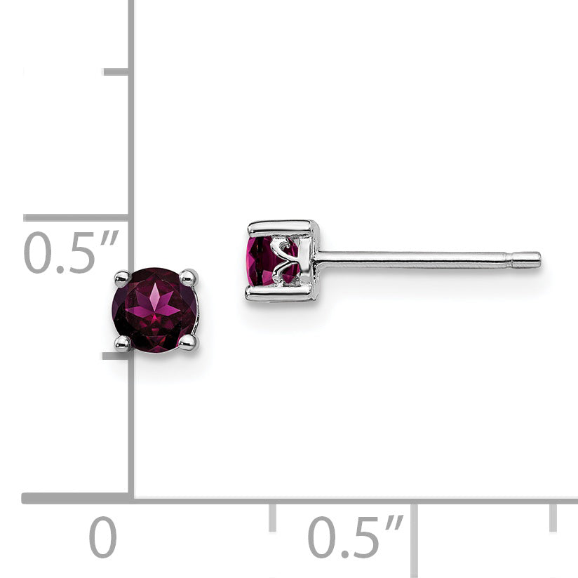 Sophia Jewelers Rhodium-Plated Sterling Silver Garnet Stud Earrings  Polished 4mm Round