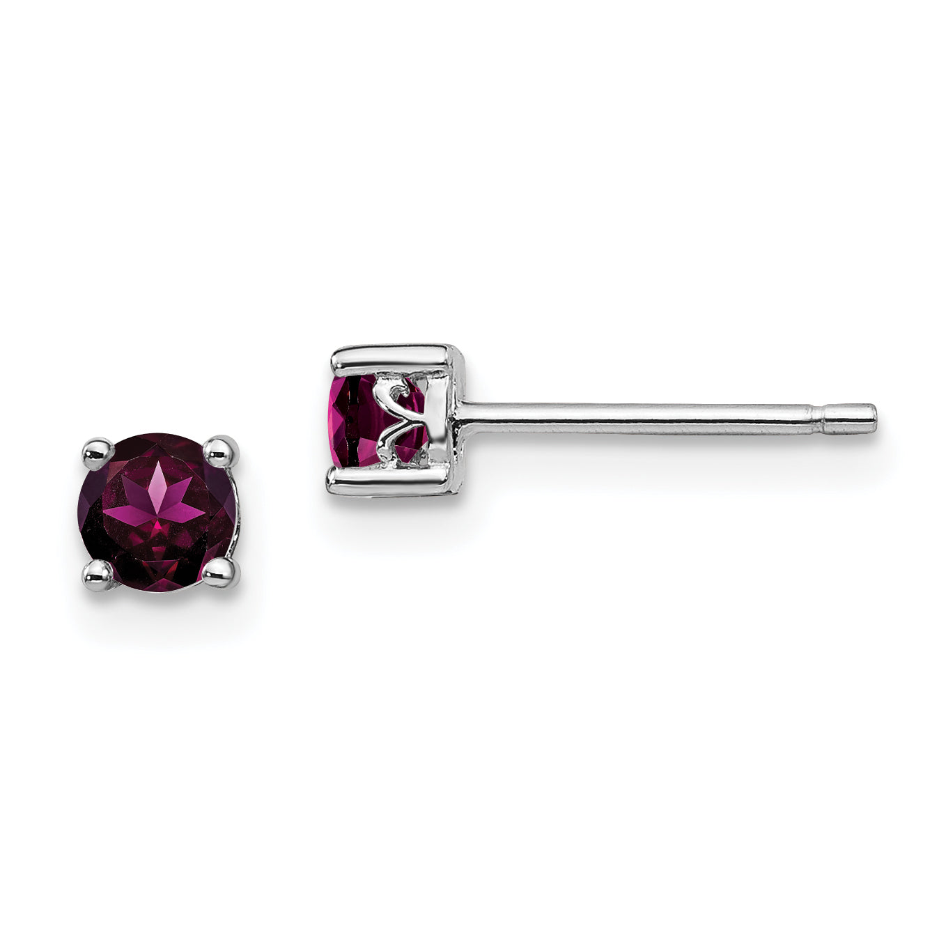 Sterling Silver Rhodium-plated 4mm Round Rhodolite Garnet Post Earrings Main image