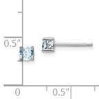 Sterling Silver 4mm Aquamarine Stud Earrings with Rhodium-Plated Finish