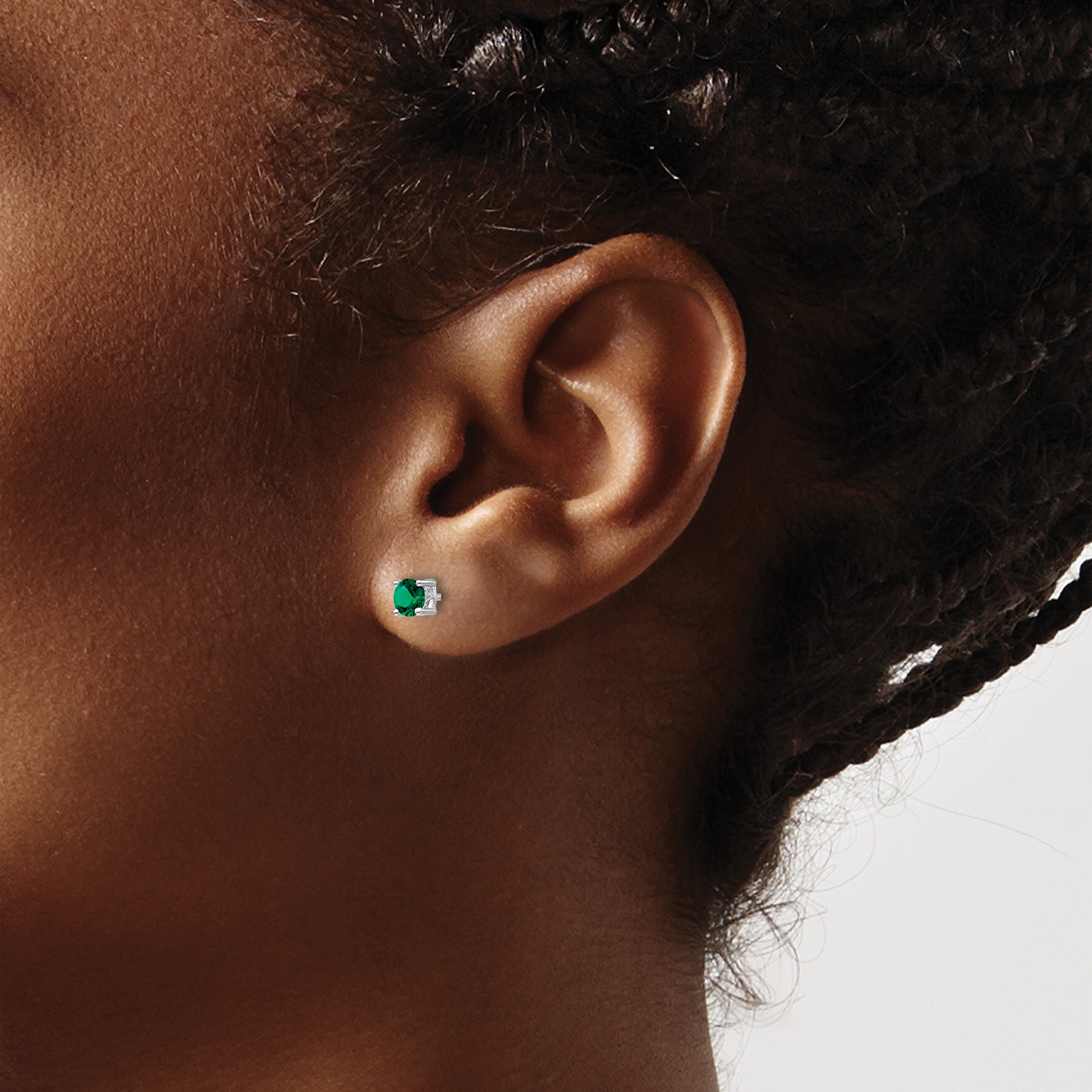 Sterling Silver Rhodium-plated 4mm Round Created Emerald Post Earrings