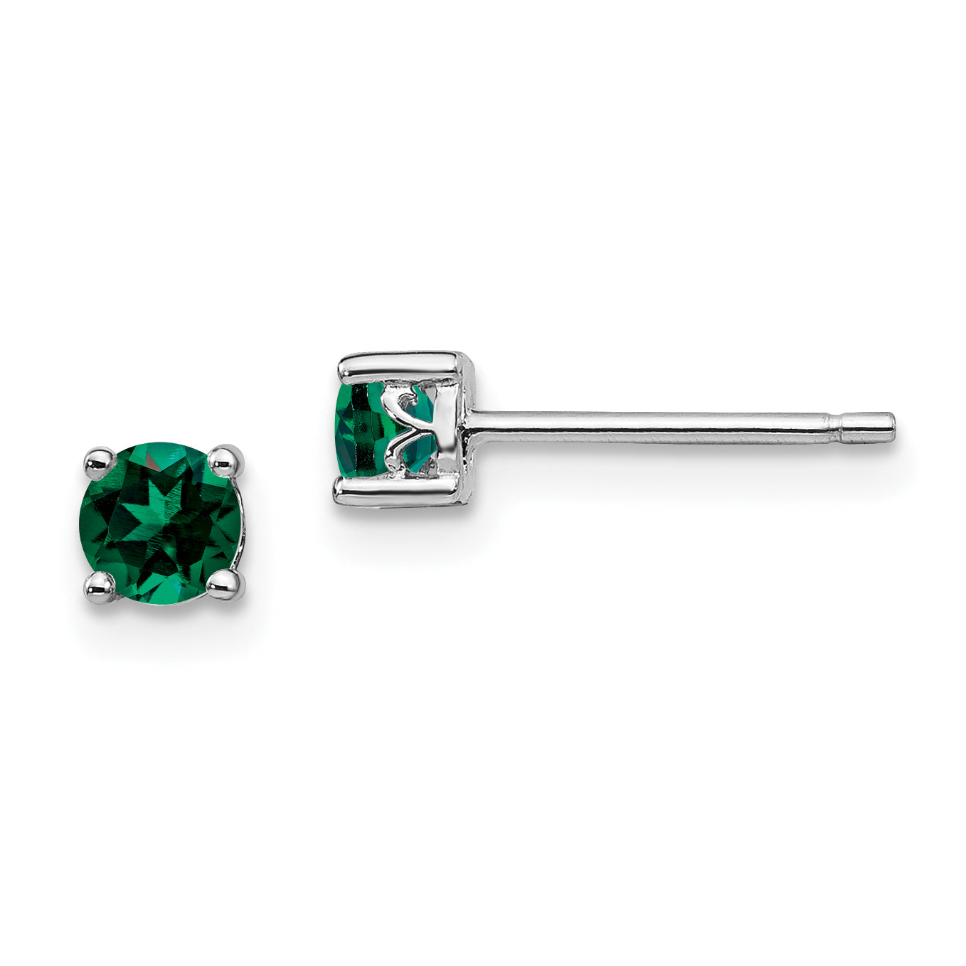 Sterling Silver Rhodium-plated 4mm Round Created Emerald Post Earrings Main image