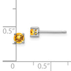 925 Sterling Silver Citrine Stud Earrings  Polished 4mm Round, November Birthstone
