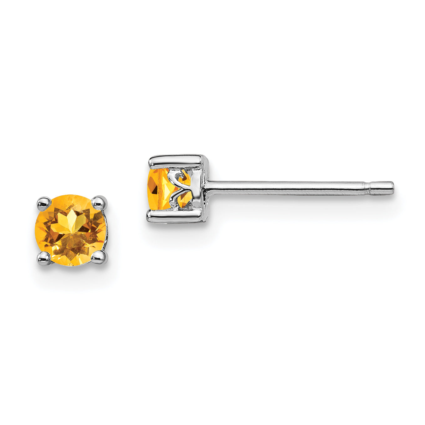 Sterling Silver Rhodium-plated 4mm Round Citrine Post Earrings Main image
