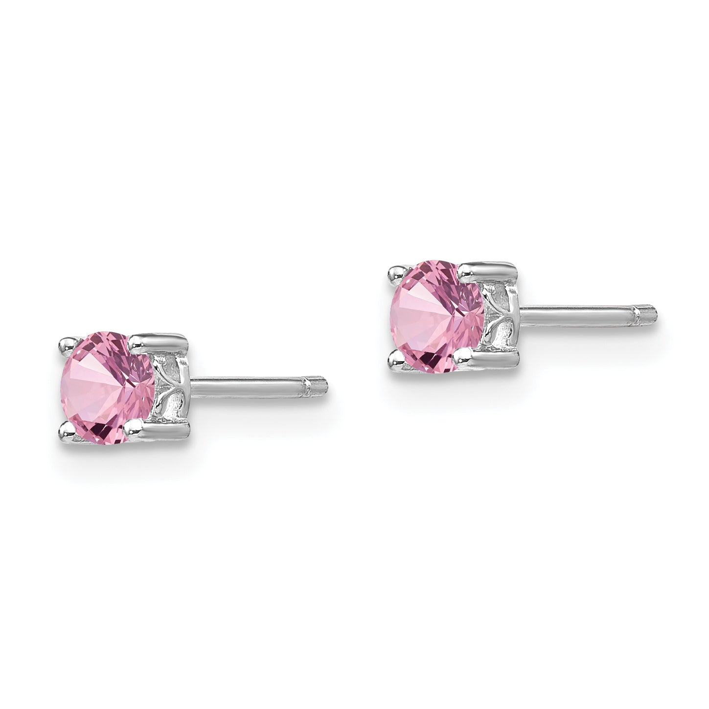 Sterling Silver Rhodium-Plated Pink Sapphire Stud Earrings  Elegant 4mm October Birthstone Secondary image
