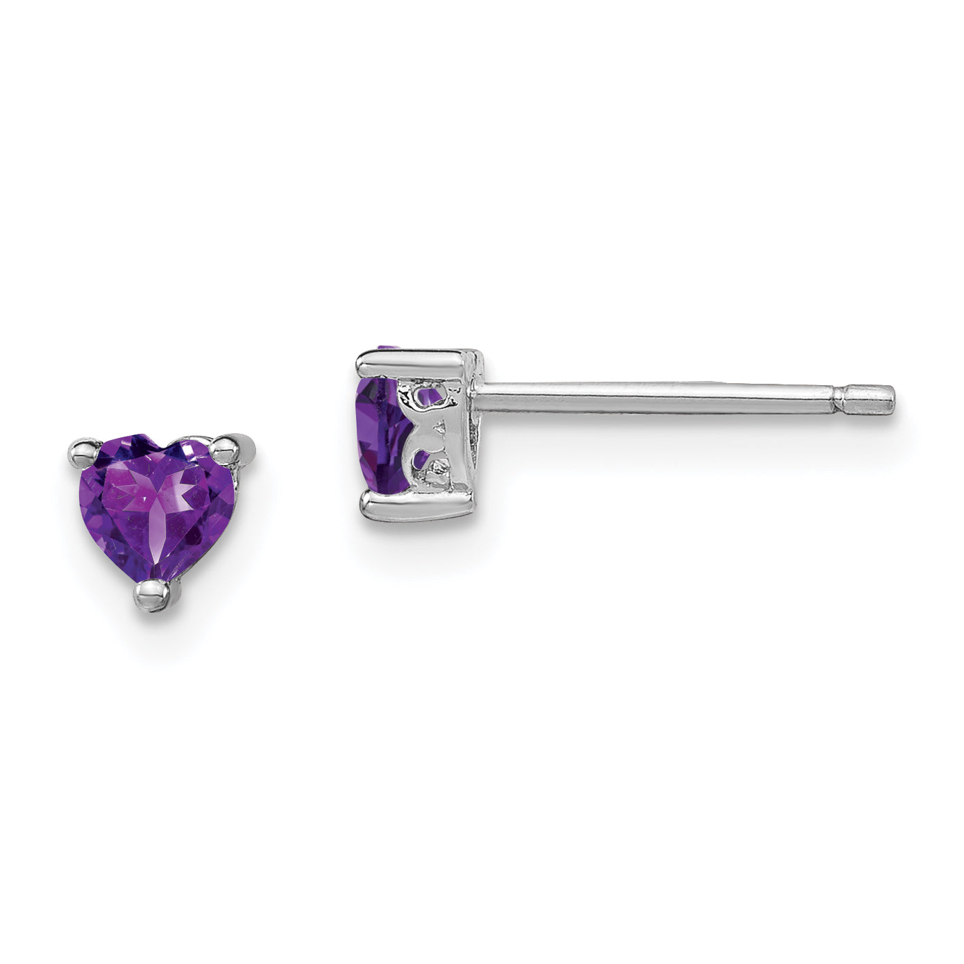 Sterling Silver Rhodium-plated 4mm Heart Amethyst Post Earrings Main image