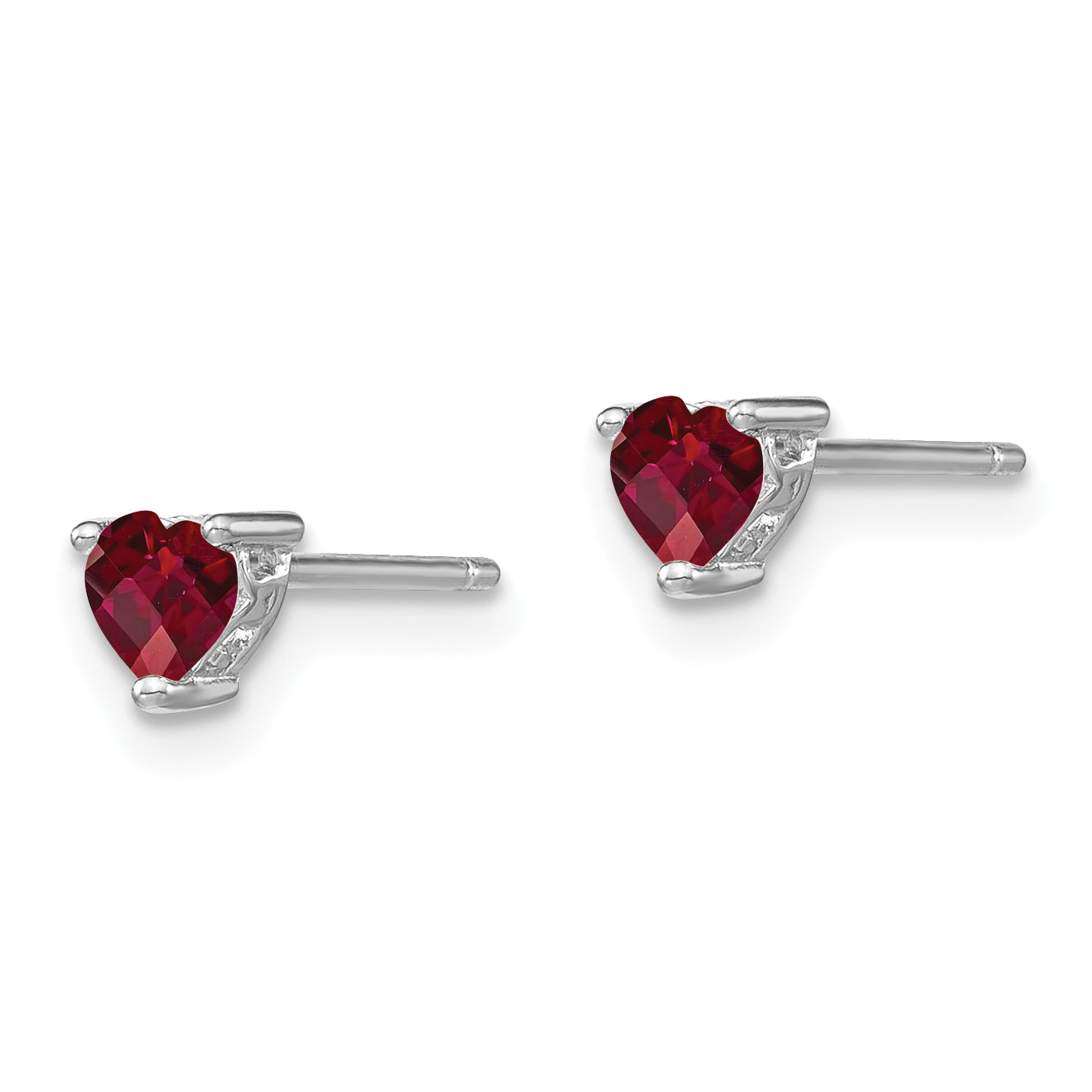 Sterling Silver Rhodium-plated 4mm Heart Created Ruby Post Earrings