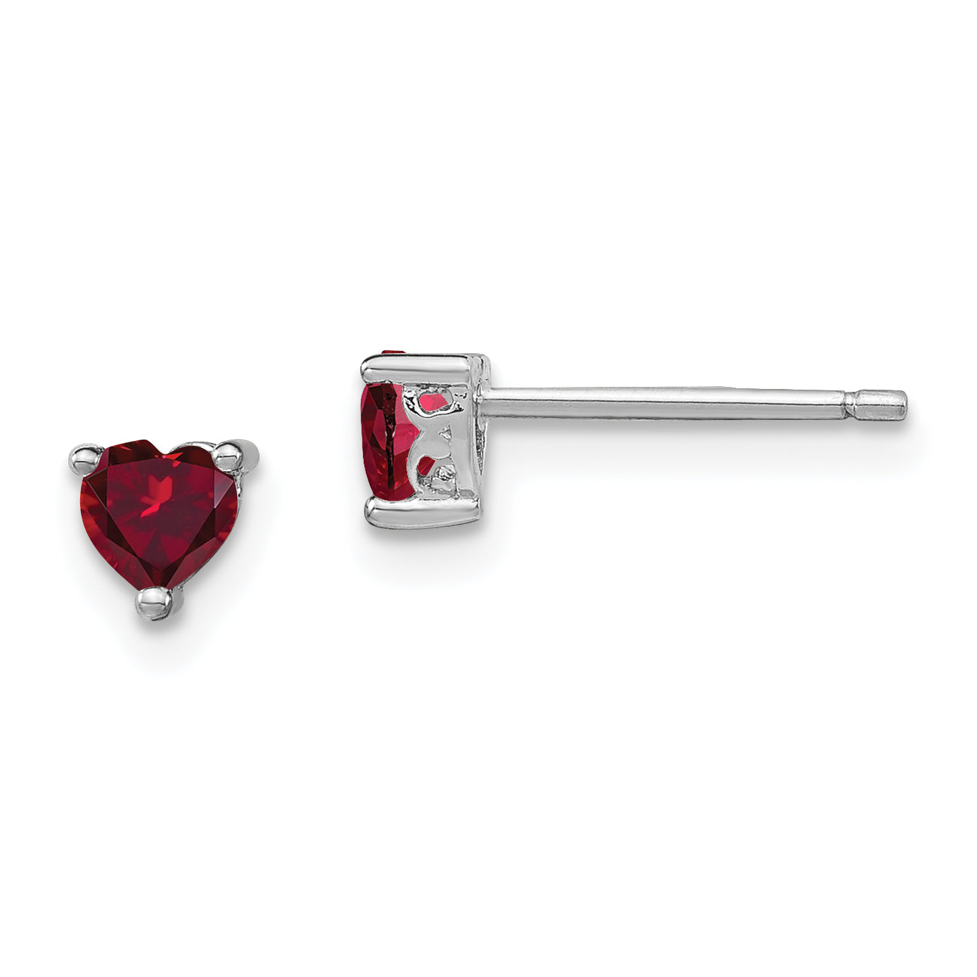 Sterling Silver Rhodium-plated 4mm Heart Created Ruby Post Earrings Main image