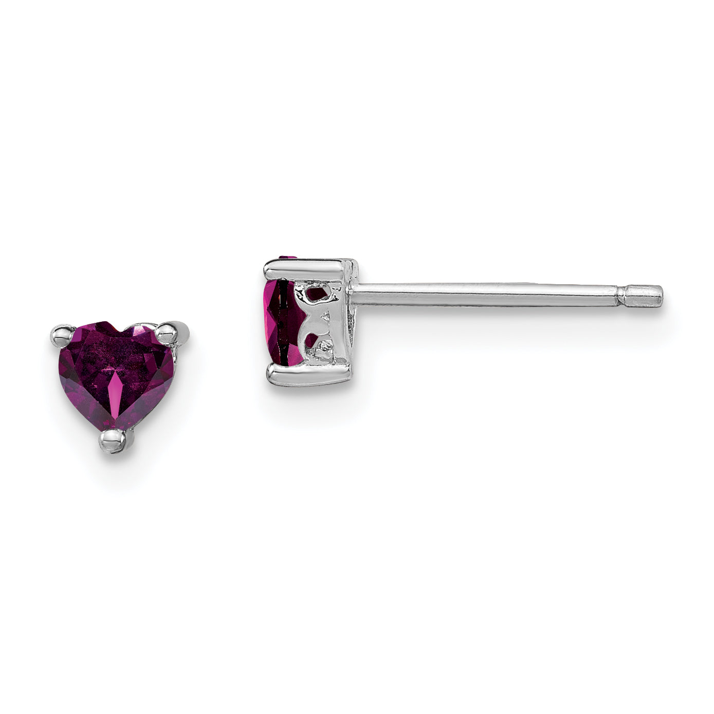 Sterling Silver Rhod-plated 4mm Heart Rhodolite Garnet Post Earrings Main image