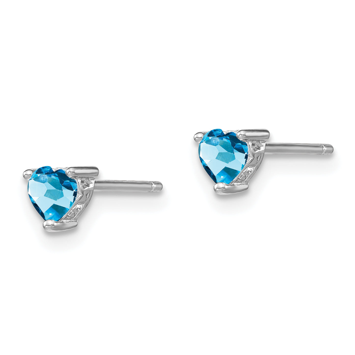 Sterling Silver Rhodium-Plated Aquamarine Heart Stud Earrings March Birthstone