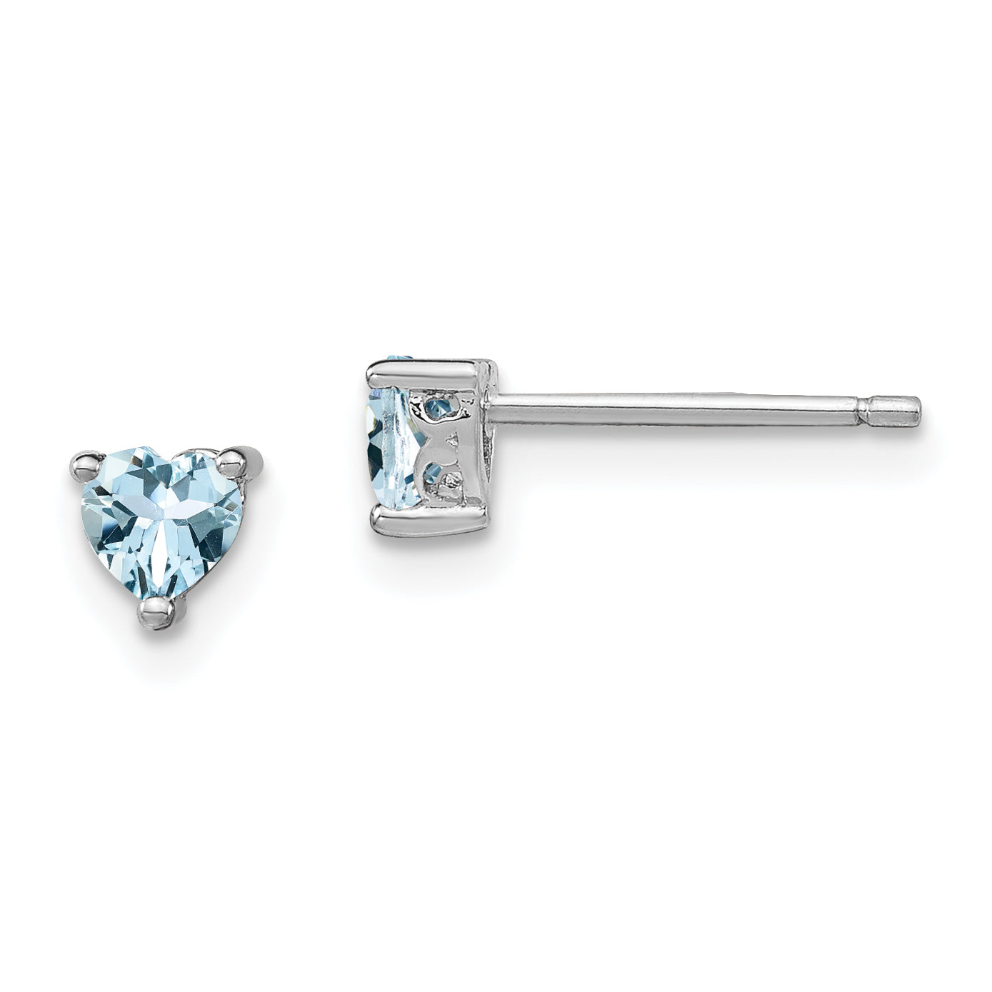 Sterling Silver Rhodium-plated 4mm Heart Aquamarine Post Earrings Main image