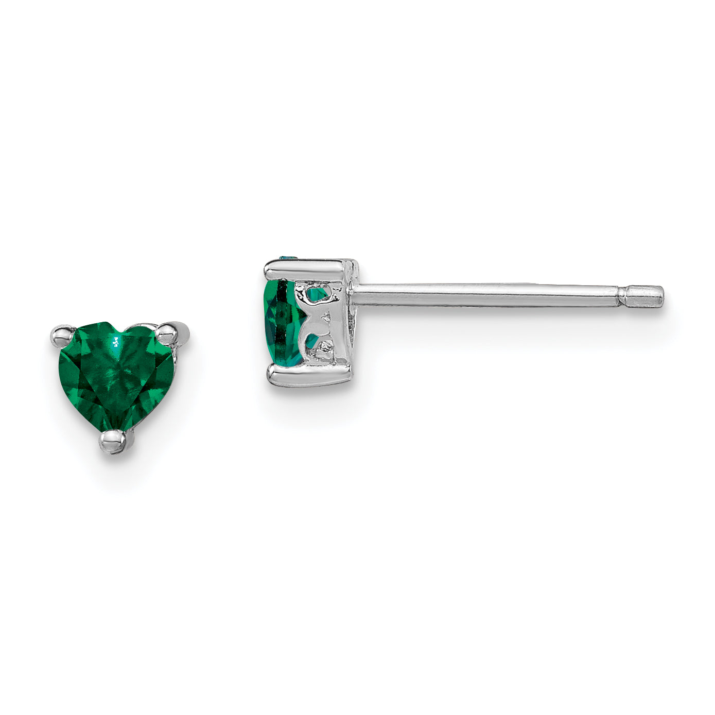 Sterling Silver Rhod-plated 4mm Heart Created Emerald Post Earrings Main image