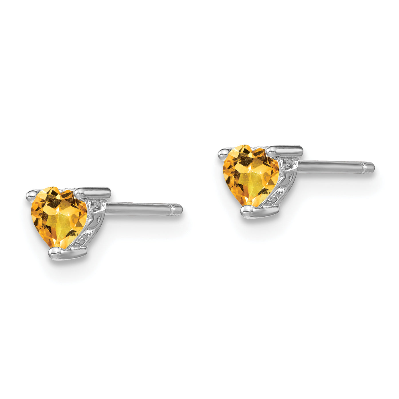 Sterling Silver Rhodium-plated 4mm Heart Citrine Post Earrings Secondary image