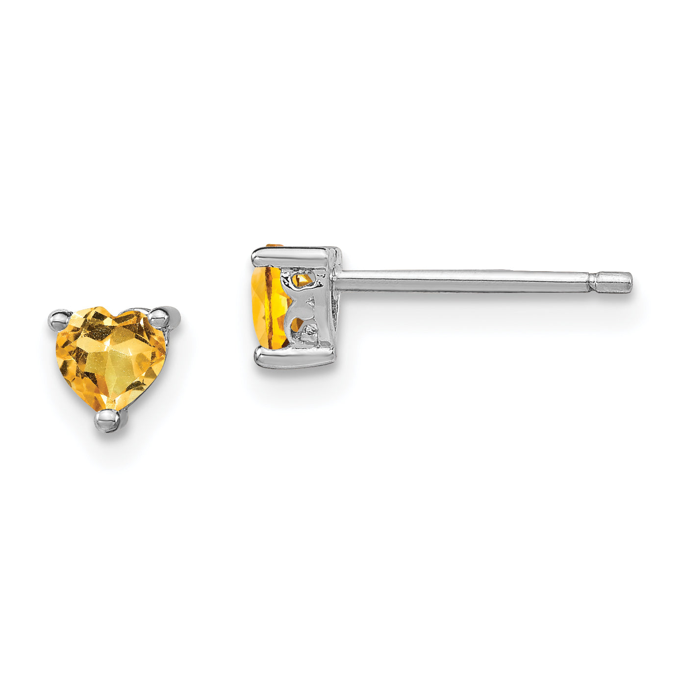 Sterling Silver Rhodium-plated 4mm Heart Citrine Post Earrings Main image