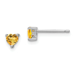 Sterling Silver Rhodium-plated 4mm Heart Citrine Post Earrings