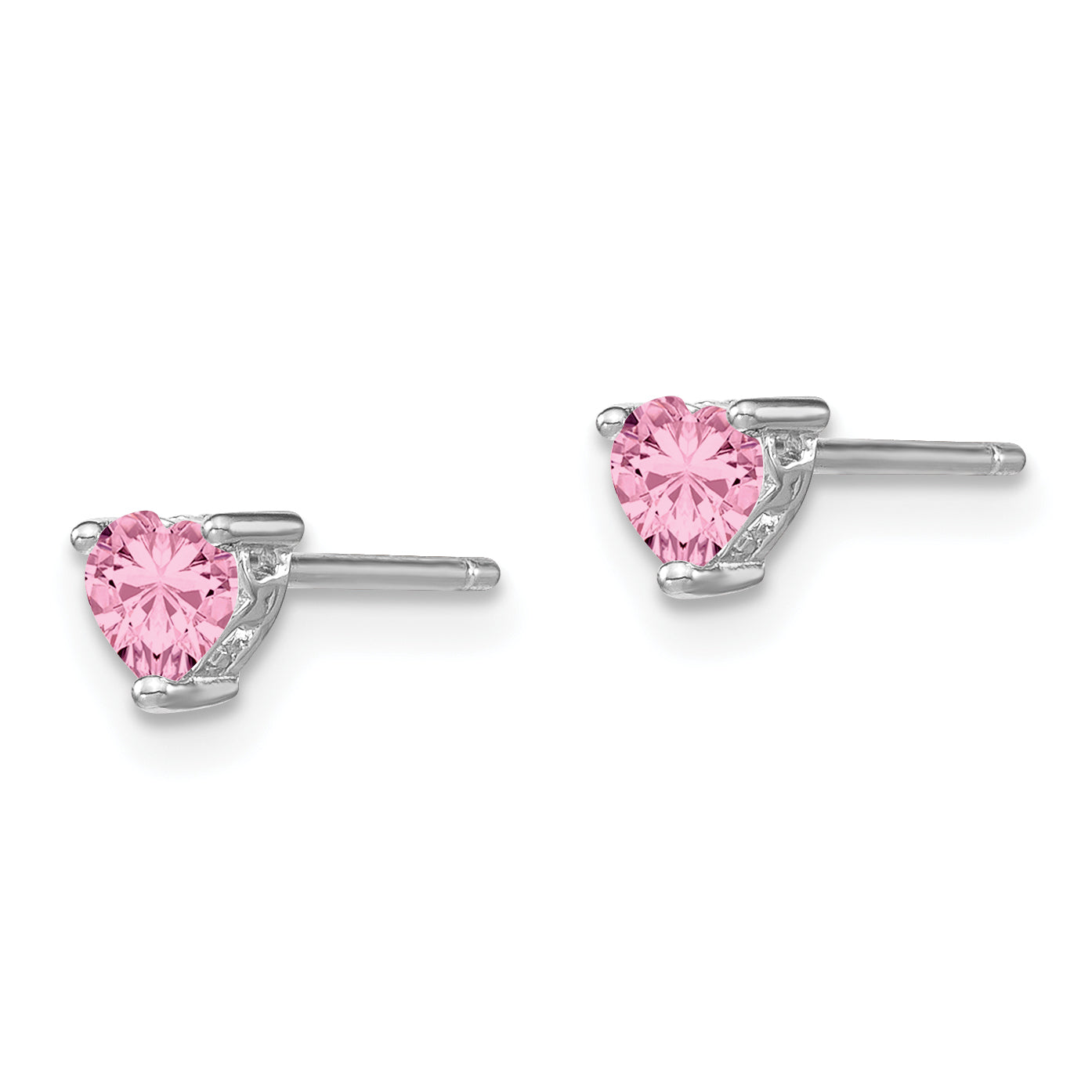 Sterling Silver 4mm Pink Sapphire Heart Stud Earrings  Polished & Rhodium Plated