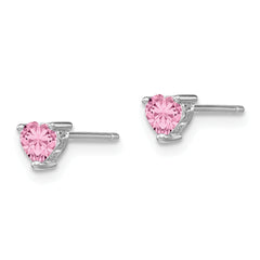 Sterling Silver 4mm Pink Sapphire Heart Stud Earrings  Polished & Rhodium Plated