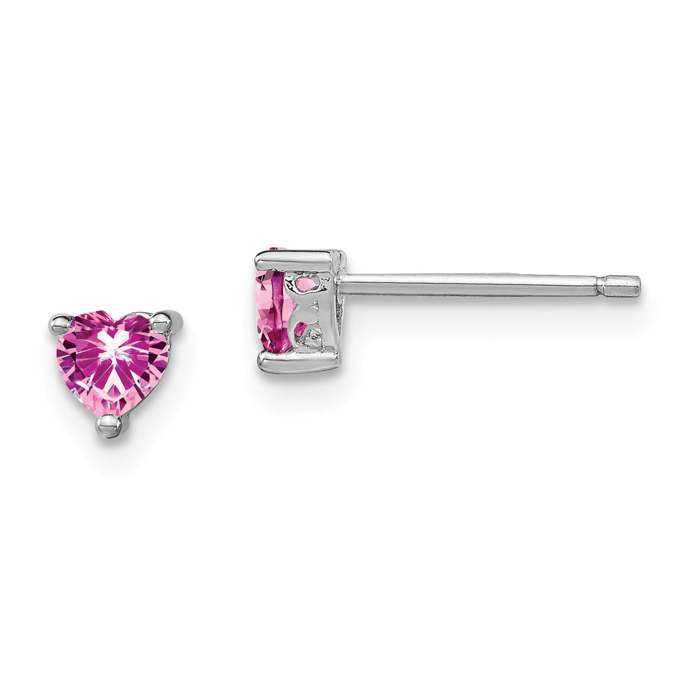 Sterling Silver Rhod-pltd 4mm Heart Cr. Pink Sapphire Post Earrings Main image