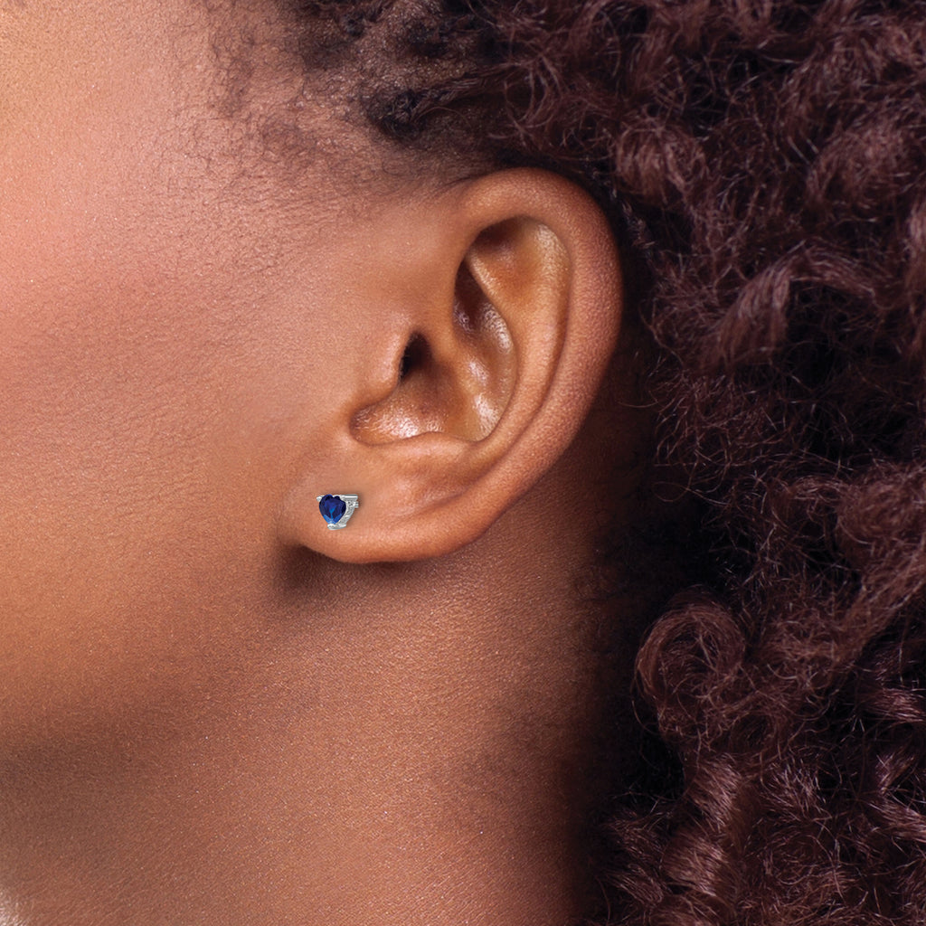 Sterling Silver 4mm Heart Sapphire Stud Earrings with Rhodium Plating