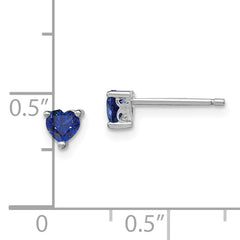 Sterling Silver Rhod-plated 4mm Heart Created Sapphire Post Earrings