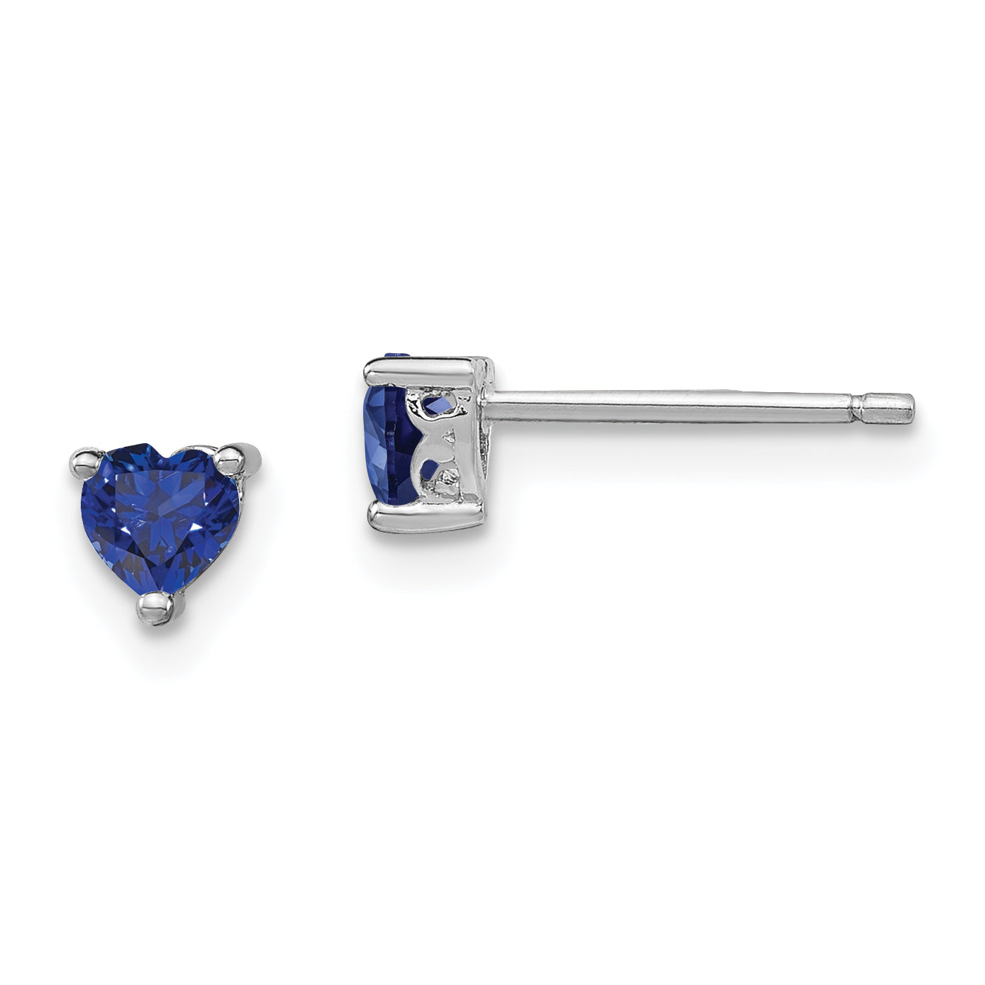 Sterling Silver Rhod-plated 4mm Heart Created Sapphire Post Earrings Main image