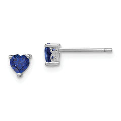 Sterling Silver Rhod-plated 4mm Heart Created Sapphire Post Earrings