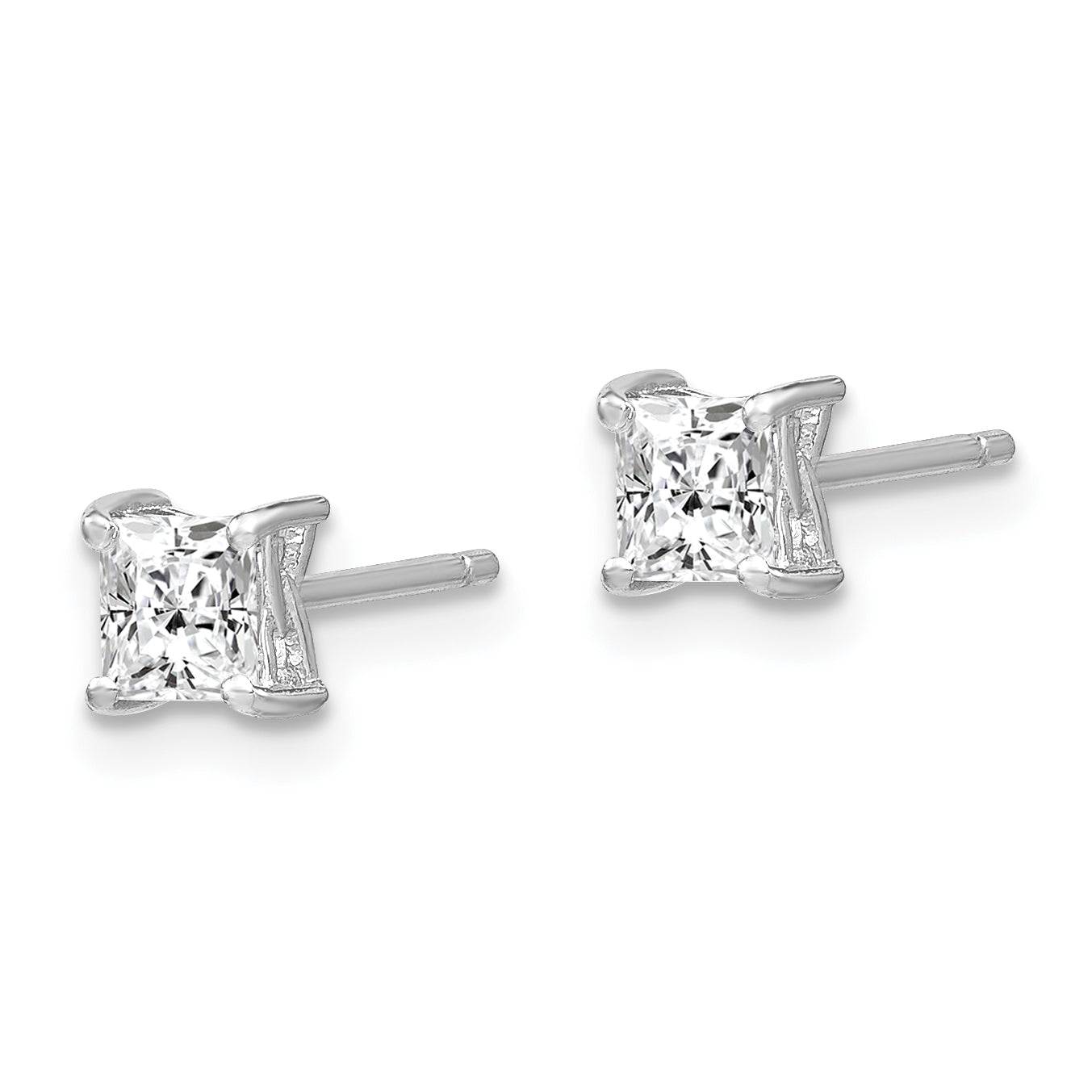 Sterling Silver 925 Princess-Cut White Topaz Stud Earrings Polished, Rhodium-Plated Secondary image