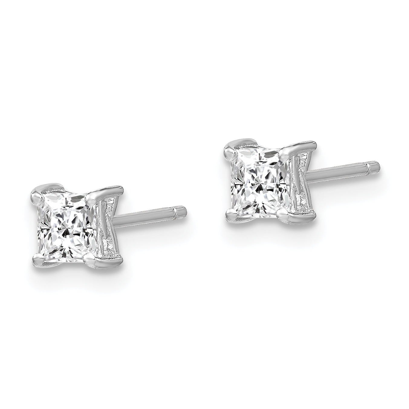 Sterling Silver Rhodium-plated 4mm Princess White Topaz Post Earrings