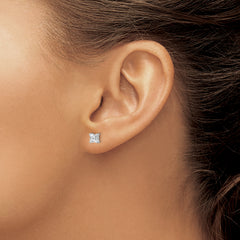 Sterling Silver 925 Princess-Cut White Topaz Stud Earrings Polished, Rhodium-Plated