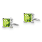 Sterling Silver 925 Peridot Stud Earrings with Rhodium Finish  4mm Princess Cut